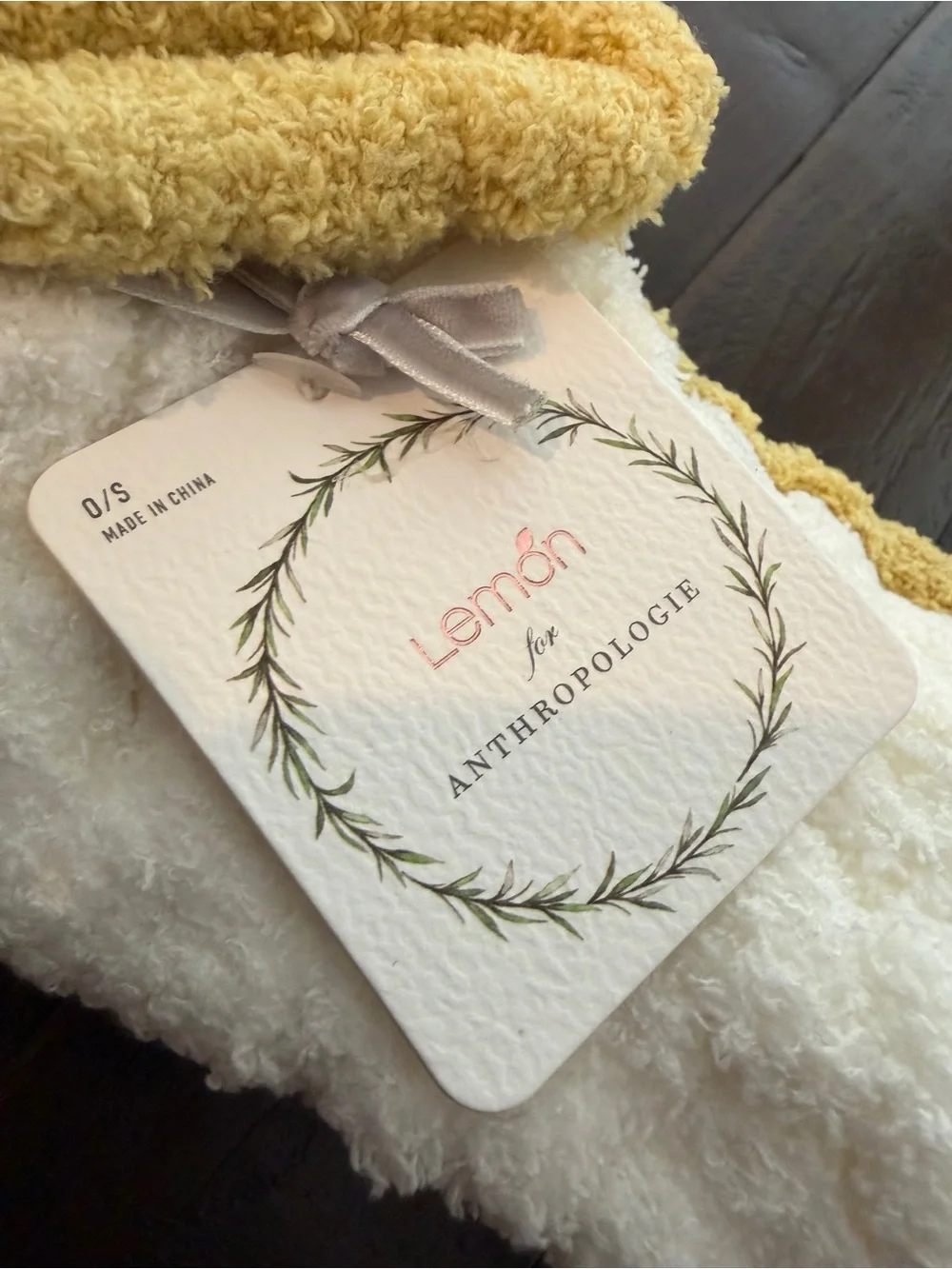Anthropologie Plush Bath Socks in White and Yellow
